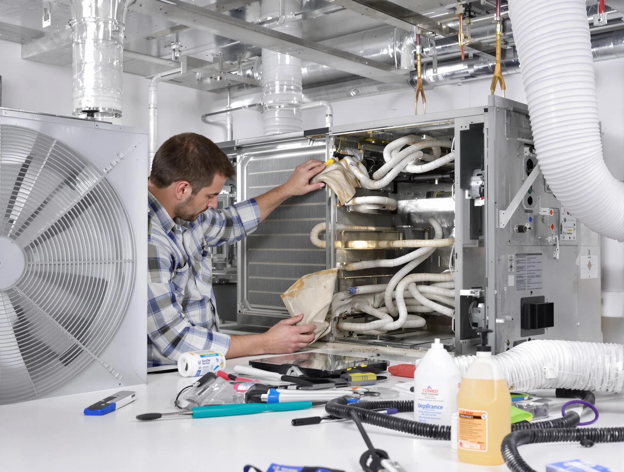 Brookline Air Duct Cleaning specialist performing precision AC coil cleaning in Brookline